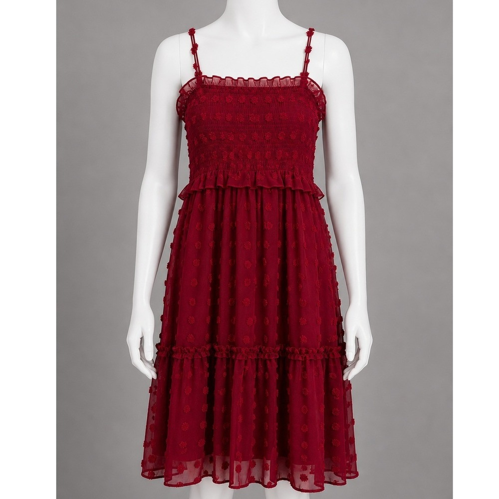 Grace Karin  Dress Women XL Maroon Spaghetti Strap Zip Up Lined Beach Flowy Chic